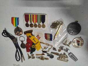 lot 120 image: Assorted Lot of Medals, Pins, Cufflinks, Tie Tacks, Etc.