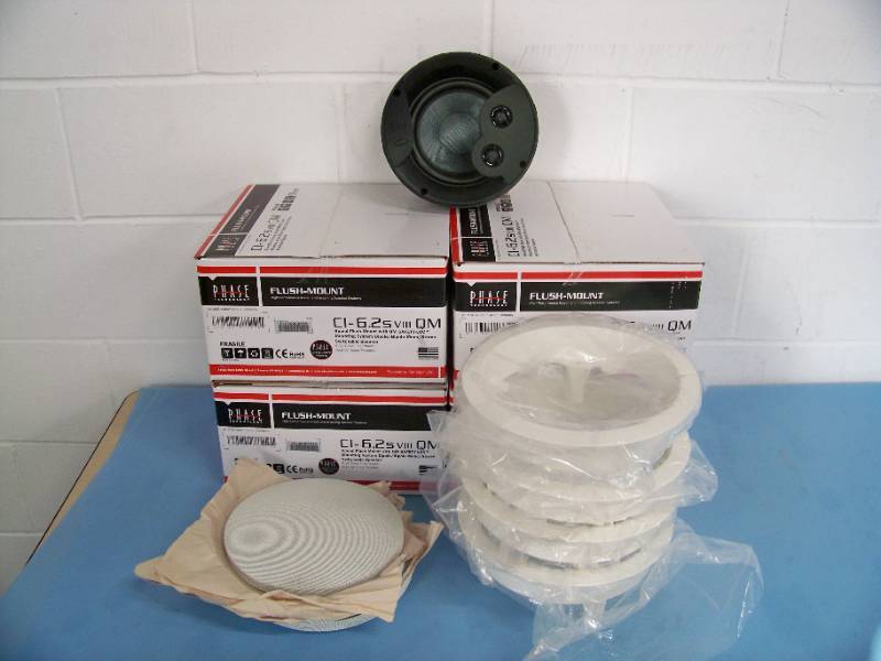 (4) Phase Technologies CI-6.2s VIII QM Round 6.5 Two-Way Switchable Flush Mount In-Ceiling Speakers  Loudspeakers with Grilles and Mounting Rings - NEW IN BOX