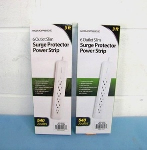 (2) Monoprice 6-Outlet Slim Surge Protector Power Strips - NEW IN BOX