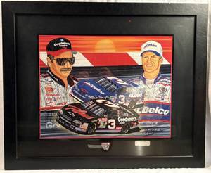 lot 8 image: Rising Son Collectible NASCAR Print by Sam Bass of Dale Earnhardt Sr & Jr
