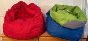 lot 23 image: 2 Big Joe Bean Bag Chairs and 1 Foot Stool Bean Bag