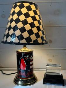 lot 27 image: Dale Earnhardt Table Lamp and Crystal Glass Etched Paperweight
