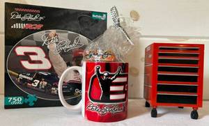 lot 45 image: Dale Earnhardt Puzzle, Coffee Mug with Chocolates, Toolbox