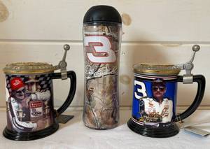 lot 46 image: 2 Dale Earnhardt Sr. Tankards and 1 Dale Earnhardt Sr. Travel Mug