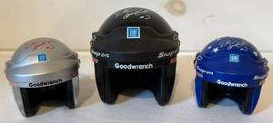 lot 63 image: Three Miniature Replica Racing Helmets of Dale Earnhardt Sr.