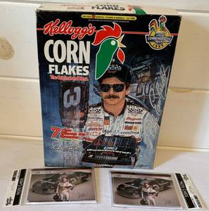 lot 65 image: 1995 Kelloggs Corn Flakes Box and Note Cards of Dale Earnhardt Sr.