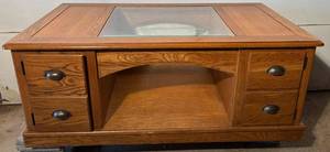 lot 90 image: Mission Style Coffee Table with Glass Top