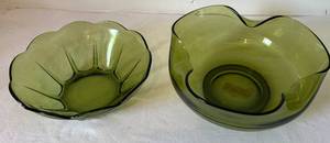 lot 127 image: Two Vintage Green Glass Serving Bowls