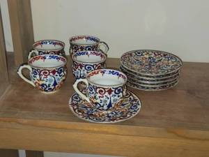 Vintage Porcelain Set of (5) Tea Cups and (6) Saucers by Royal Vienna RB Austria