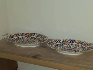 Lot of (2) Vintage Porcelain Oval Plates 13 x 8-12 and 11-12 x 7-12