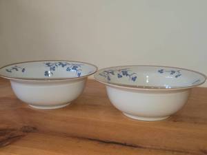 Lot of (2) 9-34 Porcelain Serving Bowls by Porsgrund (Norway)  Blue Floral Design with Brown Trim