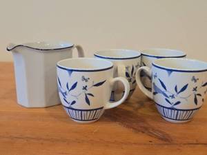 Lot of (4) Coffee Mugs - Bluebird by Porsgrund (Norway) with Serving Pitcher