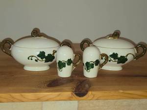 Lidded Sugar Bowls (x2) and Salt & Pepper Shakers (x2) - Poppy Trail California Ivy by Metlox
