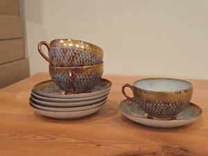 Japanese Thousand Faces Porcelain Set of (3) Tea Cups and (6) Saucers