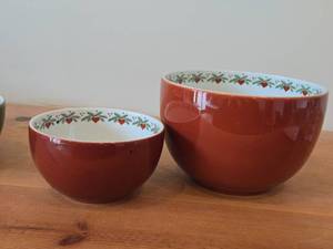 Lot of (2) Serving Bowls - Heart & Pine by Porsgrund (Norway) (red)