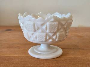 Vintage Milk Glass Dish by Westmoreland  Old Quilt pattern