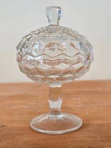Vintage Fostoria American Clear Glass Covered Pedestal Candy Dish  Compote