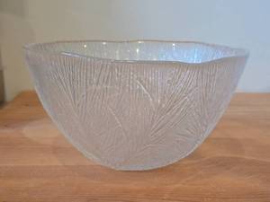 Furu Crystal Glass Serving Bowl by Hadeland (Norway)  Textured Pine pattern