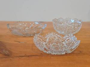 Lot of (3) Vintage 1876-1914 American Brilliant Period Hand-Blown  Hand-Cut Crystal Glass Bowls