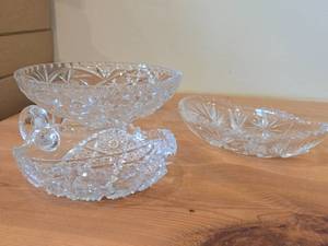 Vintage Late 1800s - Early 1900s American Brilliant Period Hand-Blown  Hand-Cut Crystal Glass Oval Relish Tray, Footed Bowl, Nappy Dish