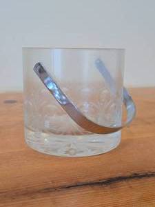 Vintage Etched Crystal Ice Bucket with Chrome Metal Swing Handle by Porta Italian