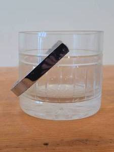 Vintage Etched Crystal Ice Bucket with Chrome Metal Swing Handle