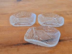 Vintage Furu Crystal Glass Square Butter Pat Dishes by Brorby for Hadeland Glasswerk (Norway)