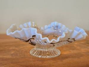 Vintage Clear Glass Candy Dish by Jefferson Glass Co  Opalescent Grape Vine with Gold Painted Etching pattern
