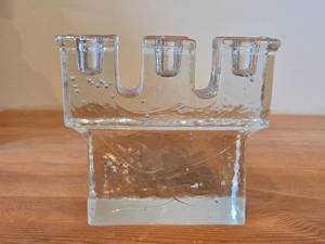 Ice Block theme Glass Candelabra Candleholder by Dansk (France)  Mid-Century style