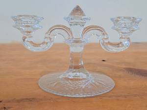 Vintage Crystal Glass Candleholder  Double Stick  Flat Foot Taper by Fostoric Glass  Midnight Rose with Etching on base pattern