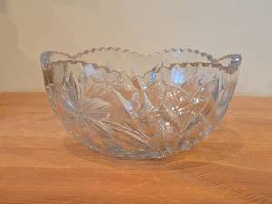 Vintage 1914 J.D. Bergen American Brilliant Period Hand-Blown  Hand-Cut Crystal Glass Fruit Bowl  Fern pattern