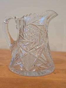 Vintage 1886-1916 American Brilliant Period Hand-Blown  Hand-Cut Crystal Glass Pitcher
