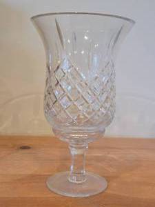 Vintage Crystal Glass Candleholder 2-piece  Hurricane with Intricate Diamond Cuts along sides pattern