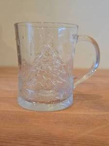 Vintage Areoroc Clear Glass Holiday Mug  3D Embossed Christmas Tree and Holly pattern