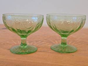 Lot of (2) Vintage Depression Glass Footed Sherbert Dishes (green)