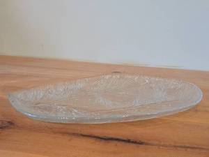 Vintage Crystal Glass Oval Serving Platter by Hadeland Glasswerk (Norway)  Textured Furu pattern