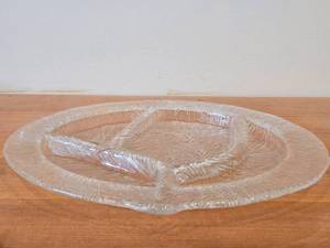 Vintage 13 Crystal Glass Round Divided Serving Platter by Severin Brovby for Hadeland Glasswerk (Norway)  Furu pattern