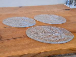 Lot of (3) Vintage Crystal Glass Serving Plates by Hadeland Glasswerk (Norway)  Furu pattern