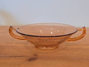 Vintage Depression Glass Two Handled Bowl  Etched Floral Pattern  (pink)