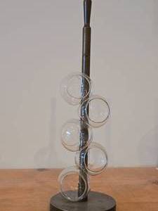 Vintage Blown Glass Drinking Glass Set of 5 (1970s) (Italy)  Mid-Century Italian style  with Walnut Wood Glass Holder