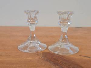 Lot of (2) Vintage Clear Crystal Glass Candleholders