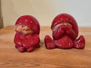 Lot of (2) Tomte Gnomes theme Authentic Nittsjo Ceramic Figurines by Elaine Westh (Sweden)