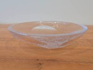 Clear Hand-Blown Art Glass Bowl with 12 Thick Rim and (3) Shaved Sides by Murano (possibly)