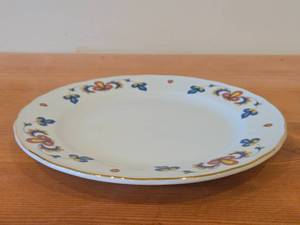 9 34 Porcelain Dinner Plate by Porsgrund (Norway)  Farmers Rose Pattern with 24K Gold Rim Scalloped Edge