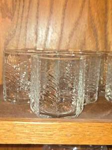 Lot of (5) Vintage Clear Glass Lowball Tumblers - Summerhouse by Dansk 10-oz x 3 (octagon)