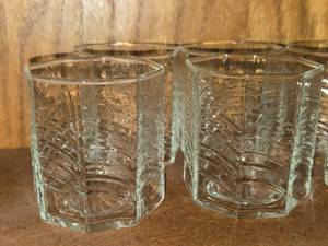 Lot of (4) Vintage Clear Glass Lowball Tumblers - Summerhouse by Dansk 10-oz x 3 (octagon)