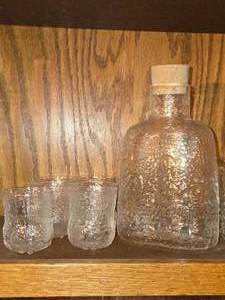 Vintage Flask - Fauna by Olivia Toikka for Nuutajarvi (Littala) with (6) Shot Glasses