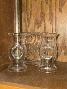 Lot of (4) 3 14 Hand-Blown Clear Glass Carafe (signed on bottom)  Unique Donut Hole design