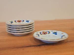 Lot of (6) 5 Porcelain Butter Plates  Coaster by Porsgrund (Norway)  Farmers Rose Pattern with 24K Gold Rim Scalloped Edge