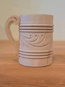 Handcarved Norwegian Chip Carving Birch Wood Drinking Mug  Cup